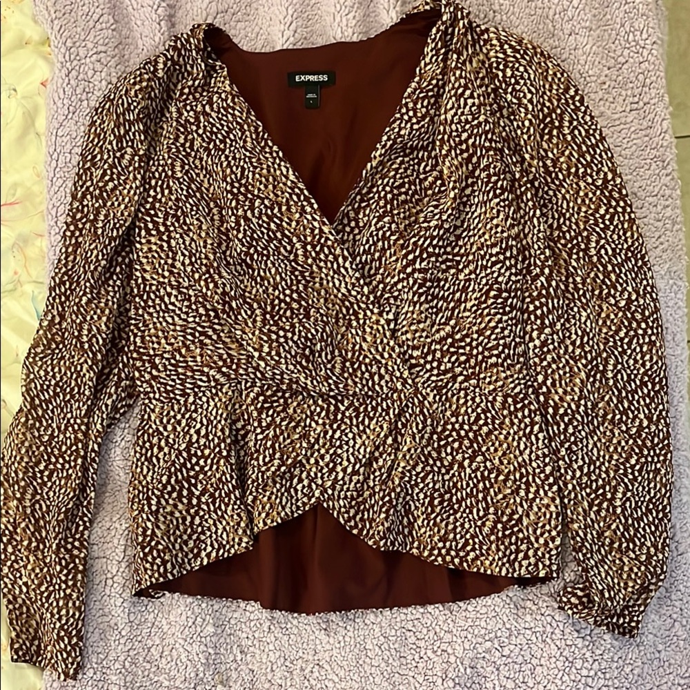 Express Brown and White Patterned Blouse